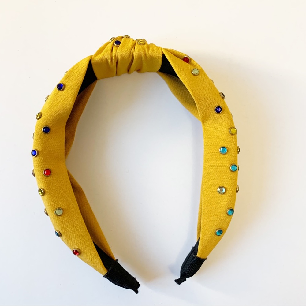 Knotted Headband Yellow Multi Coloured Rhinestones - Picture 6 of 7